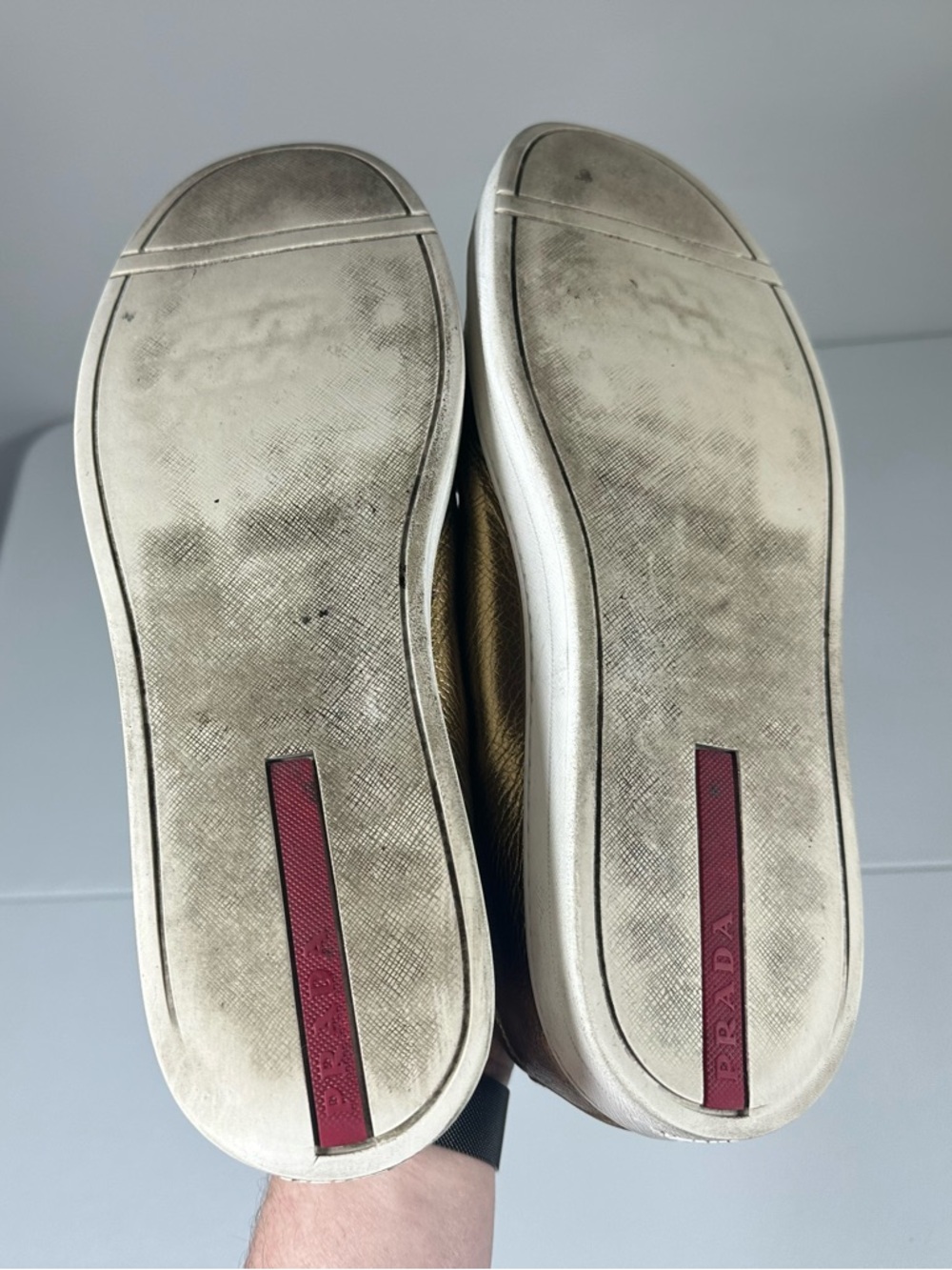 Prada Metallic Gold Buffalo Leather Sneakers - Picture 15 of 16